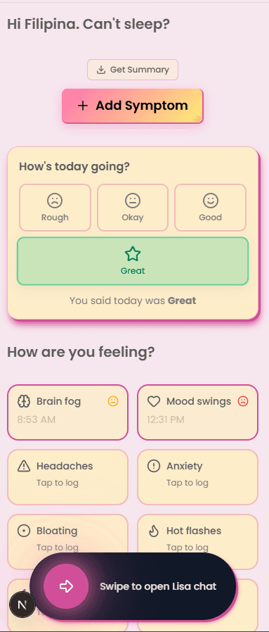 MenoLisa mobile app preview