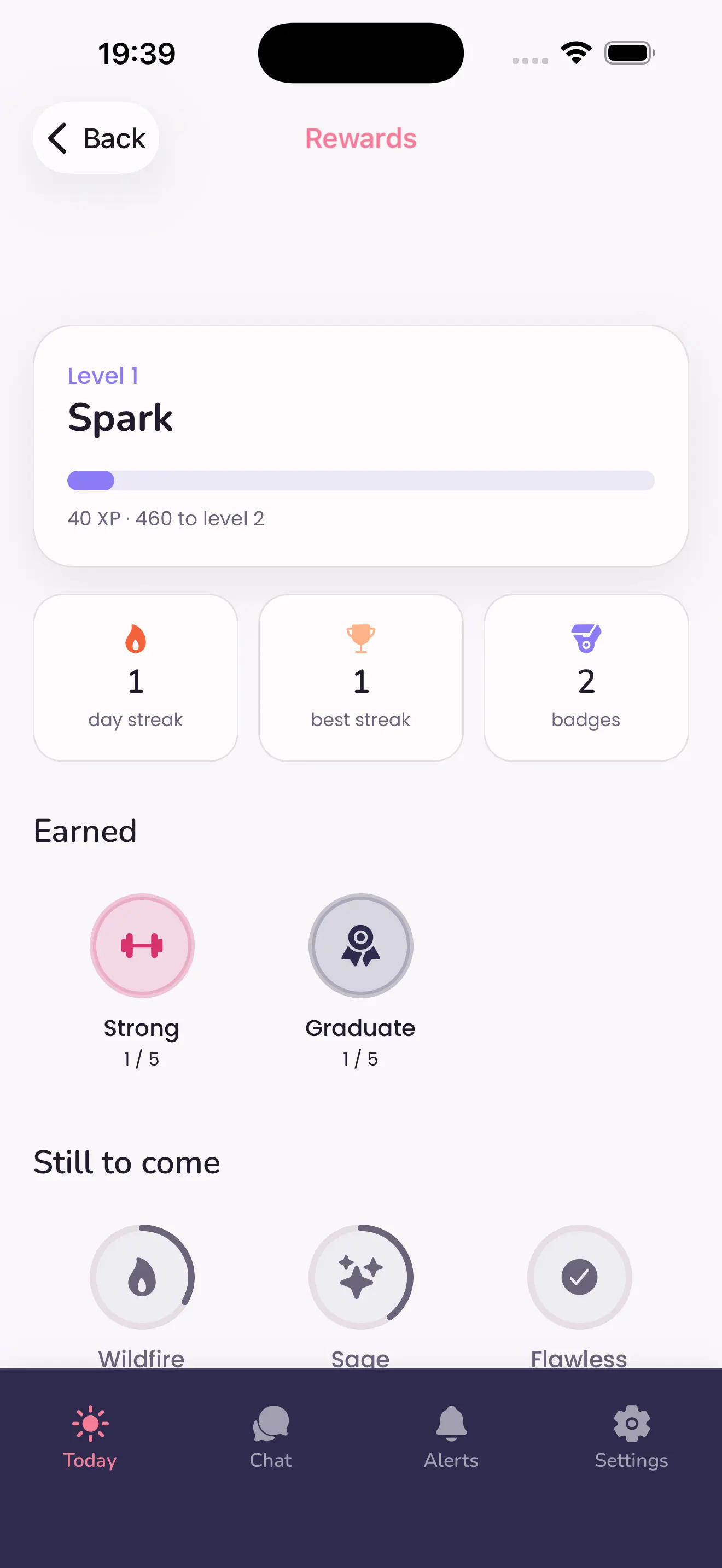 Streaks, levels and badges in the MenoLisa app